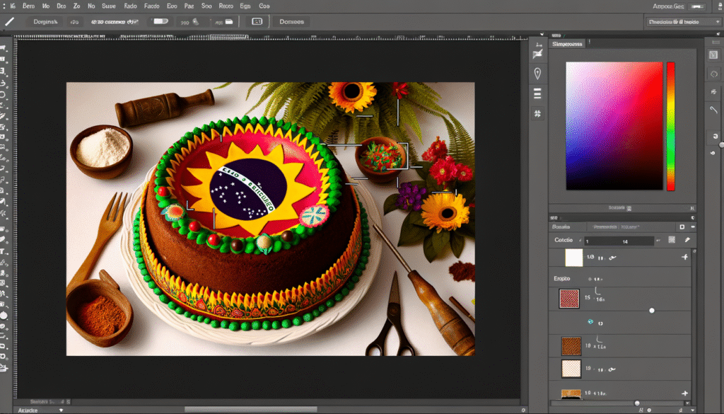 alt_text: A vibrant recipe book cover featuring a decorated Maracaju cake amidst Brazilian countryside elements.