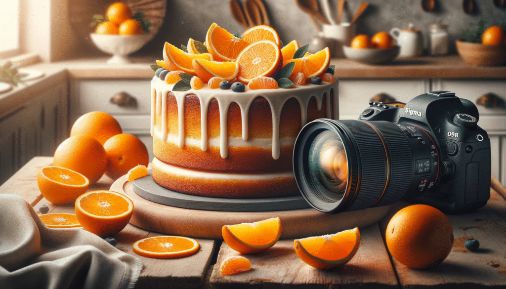 alt_text: A beautifully styled orange cake surrounded by fresh oranges in a cozy kitchen setting.