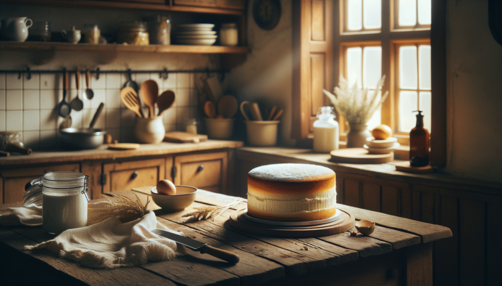 alt_text: A cozy cookbook cover featuring a fluffy dream cake in a warm kitchen, inviting homemade treats.