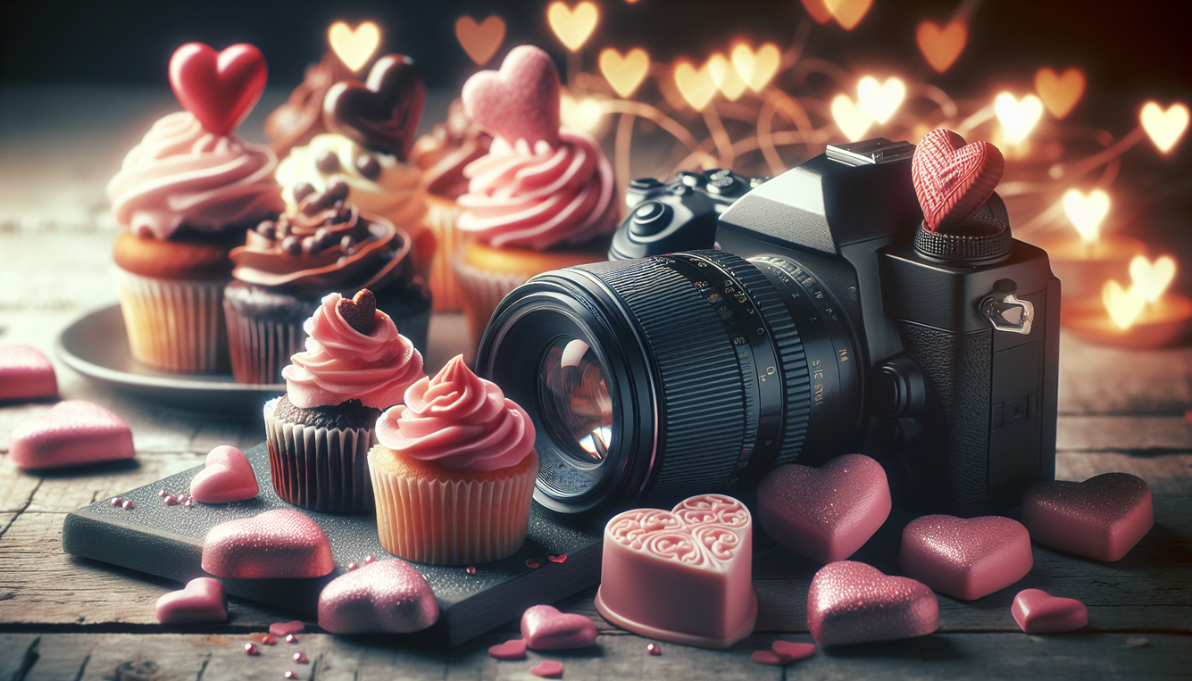 alt_text: A romantic cover image featuring Valentine's desserts like heart-shaped chocolates and pink cupcakes.